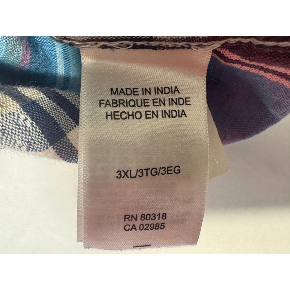 Lucky Brand Mens 3XL Linen Blend Plaid Short Sleeve Button Down Shirt Blue Pink - Picture 6 of 9